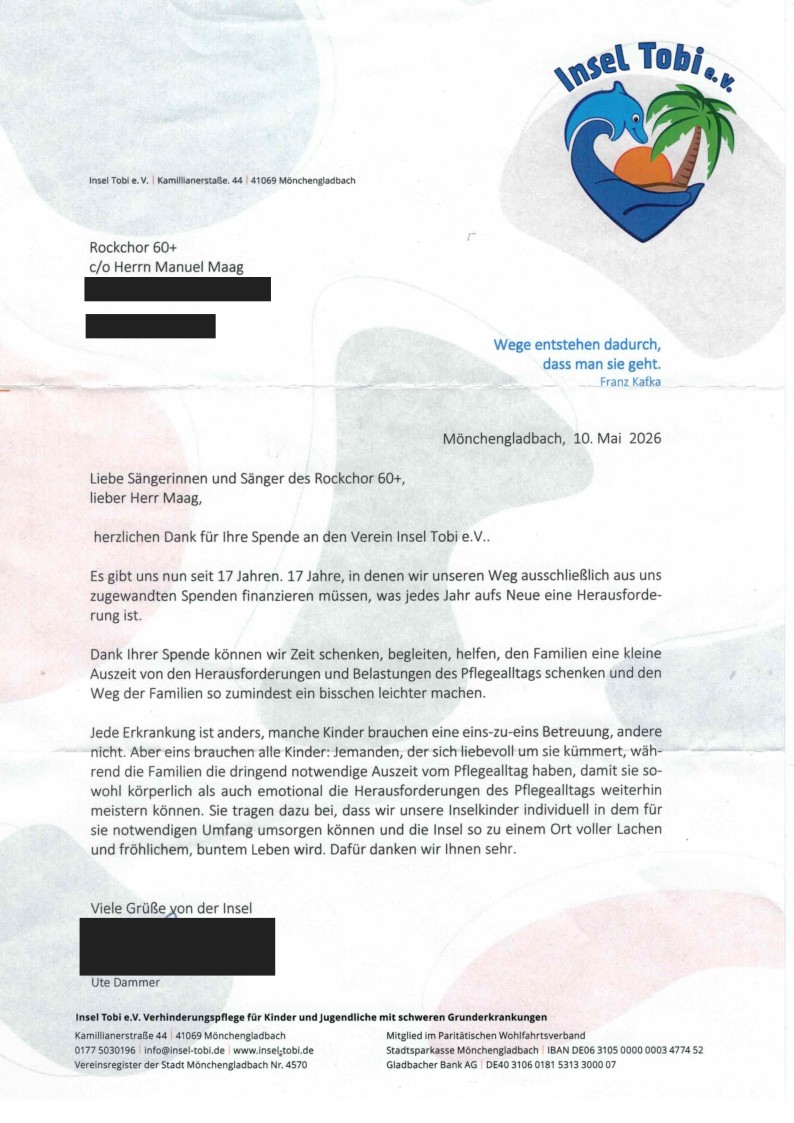 Dankschreiben Insel Tobi e.V.